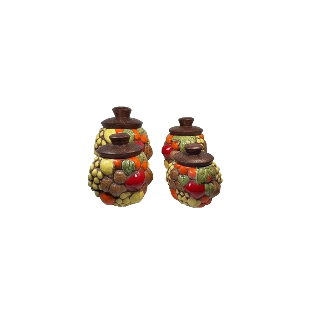 Four Jamar Mallory Ceramic Fruit Cornucopia Canister Cookie Jars Vintage MCM USA